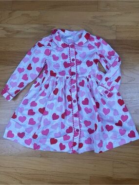 Rachel Riley Girls Dress, Long Sleeve, Heart Print Button Front Size 5Y
